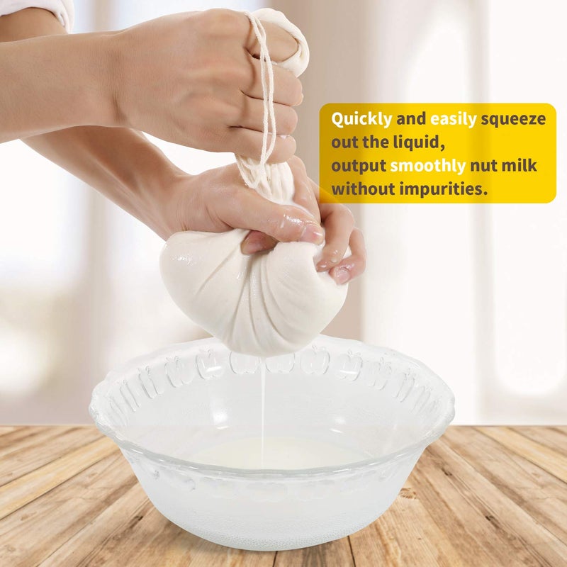 SCENGCLOS Nut Milk Bags(Upgraded, Weave 90x88), All Natural Cheesecloth Bags 12"x12" 2 Pack, 100% Unbleached Cotton Cloth Bags for Cheese/Tea/Yogurt/Juice/Wine/Soup/Herbs, Washable Reusable Almond Milk Strainer - Image 4